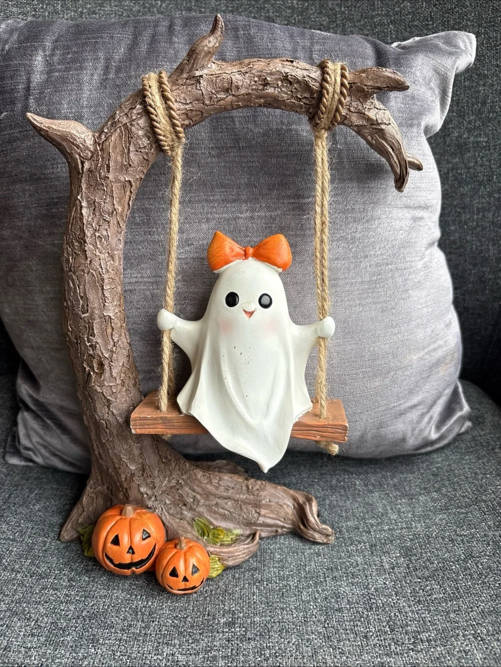 Halloween Ghost on Swing Home Accent - White & Orange